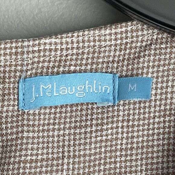 J McLaughlin Theodora Top 100% Linen Medium Tan Houndstooth Sleeveless Preppy - Picture 5 of 15